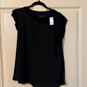 LOFT Black Ruffle Sleeve Sleeveless Top